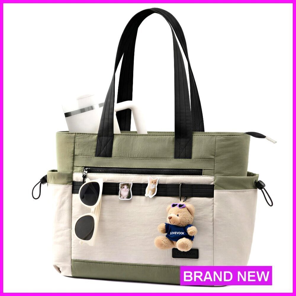 Lightweight Quilted Puffer Tote Bag with 7 Compartments, Zipper Closure